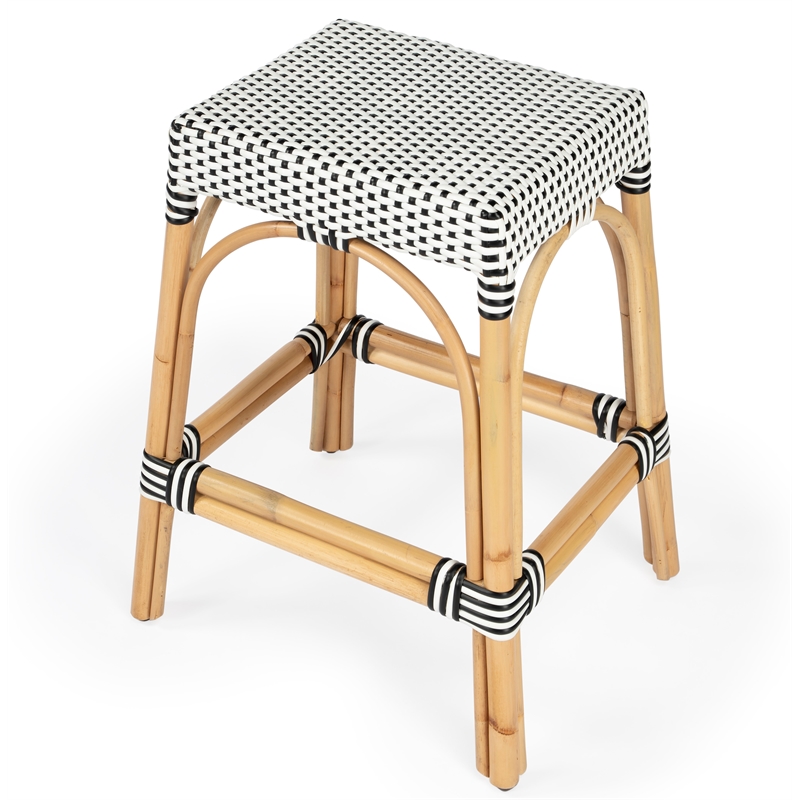 Home Square 3 Piece Rattan Counter Stool Set in Black and White