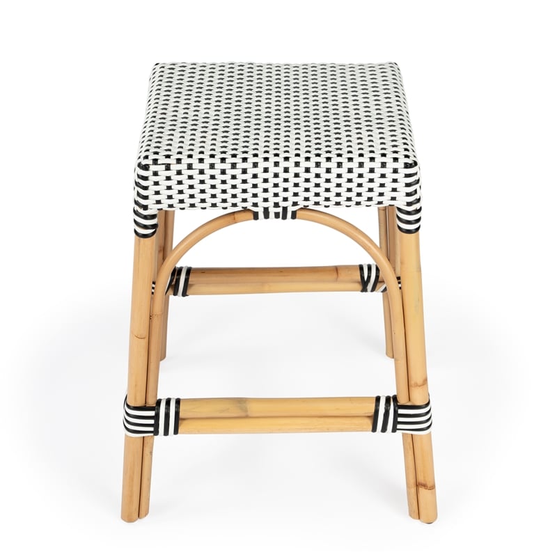 Home Square 3 Piece Rattan Counter Stool Set in Black and White