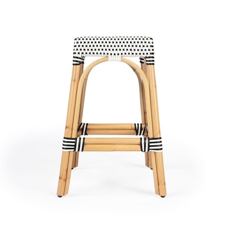 Home Square 3 Piece Rattan Counter Stool Set in Black and White