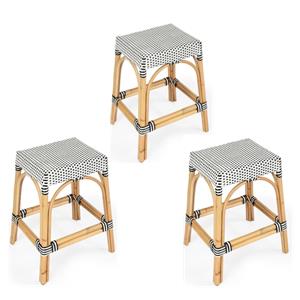 Home Square 3 Piece Rattan Counter Stool Set in Black and White