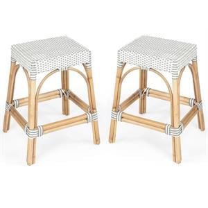 Home Square 2 Piece Rattan Counter Stool Set in Gray and White