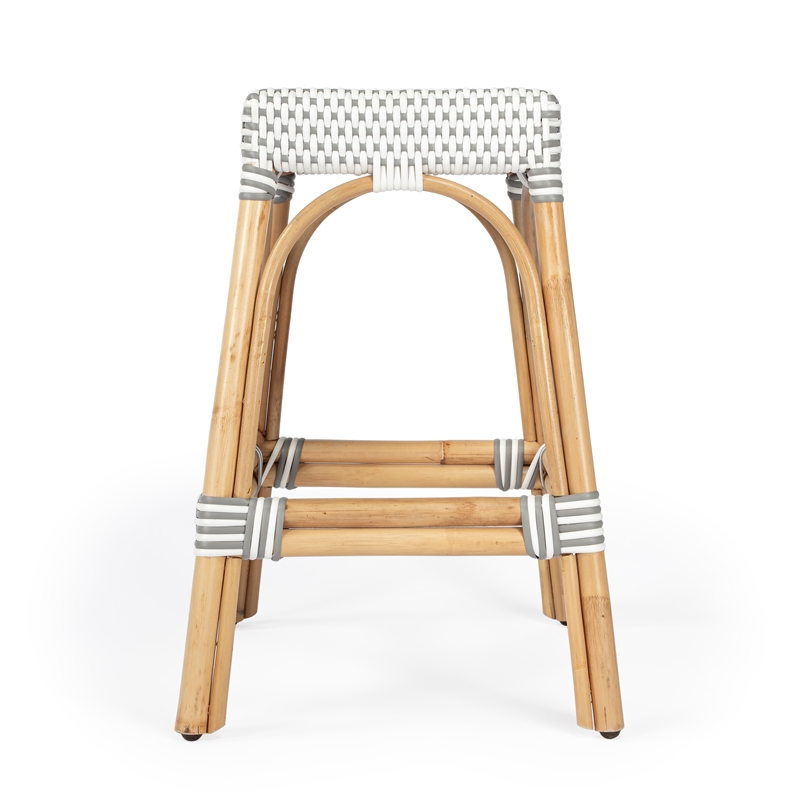 Home Square 3 Piece Rattan Counter Stool Set in Gray and White