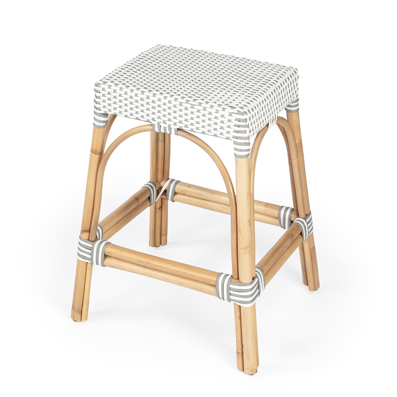 Home Square 3 Piece Rattan Counter Stool Set in Gray and White