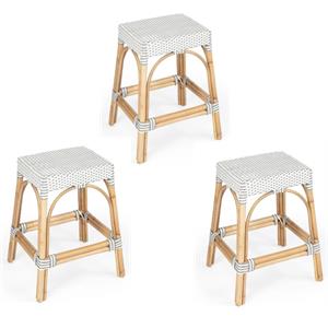Home Square 3 Piece Rattan Counter Stool Set in Gray and White