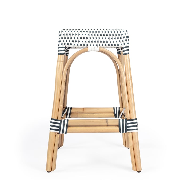 Home Square 2 Piece Rattan Counter Stool Set in Navy and White