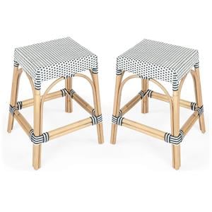 Home Square 2 Piece Rattan Counter Stool Set in Navy and White