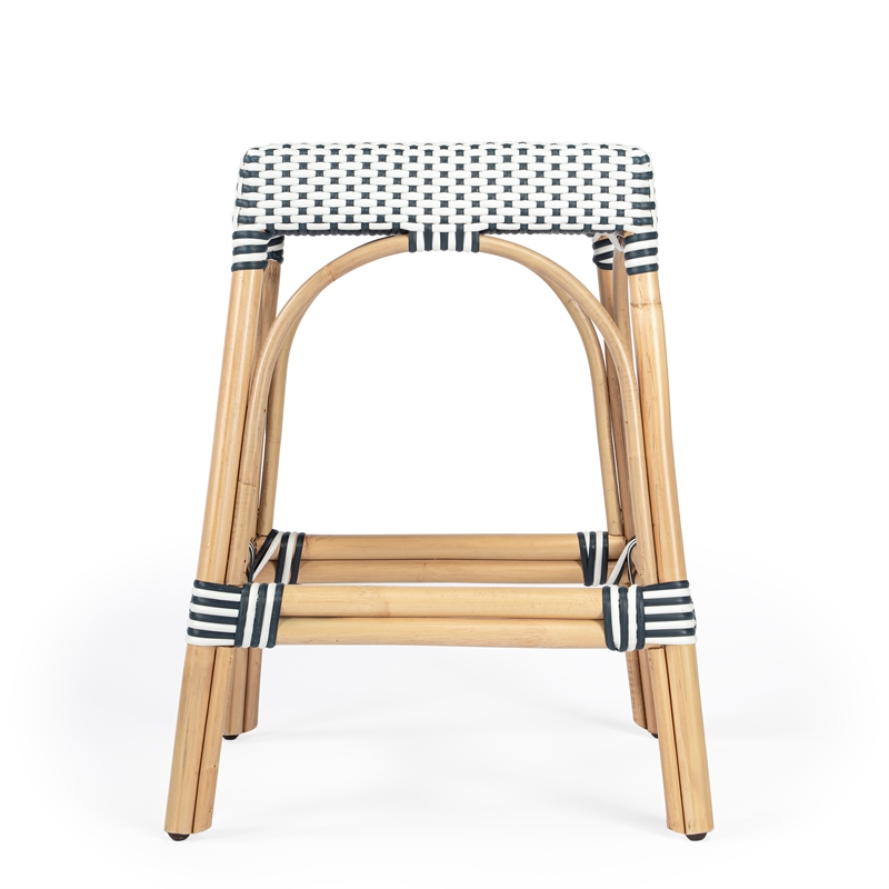 Home Square 3 Piece Rattan Counter Stool Set in Navy and White