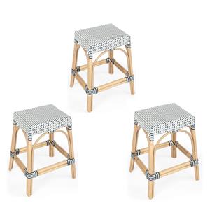 Home Square 3 Piece Rattan Counter Stool Set in Navy and White