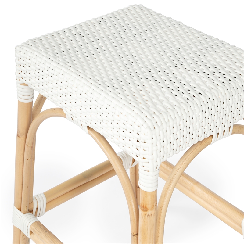 Home Square 2 Piece Rattan Counter Stool Set in White