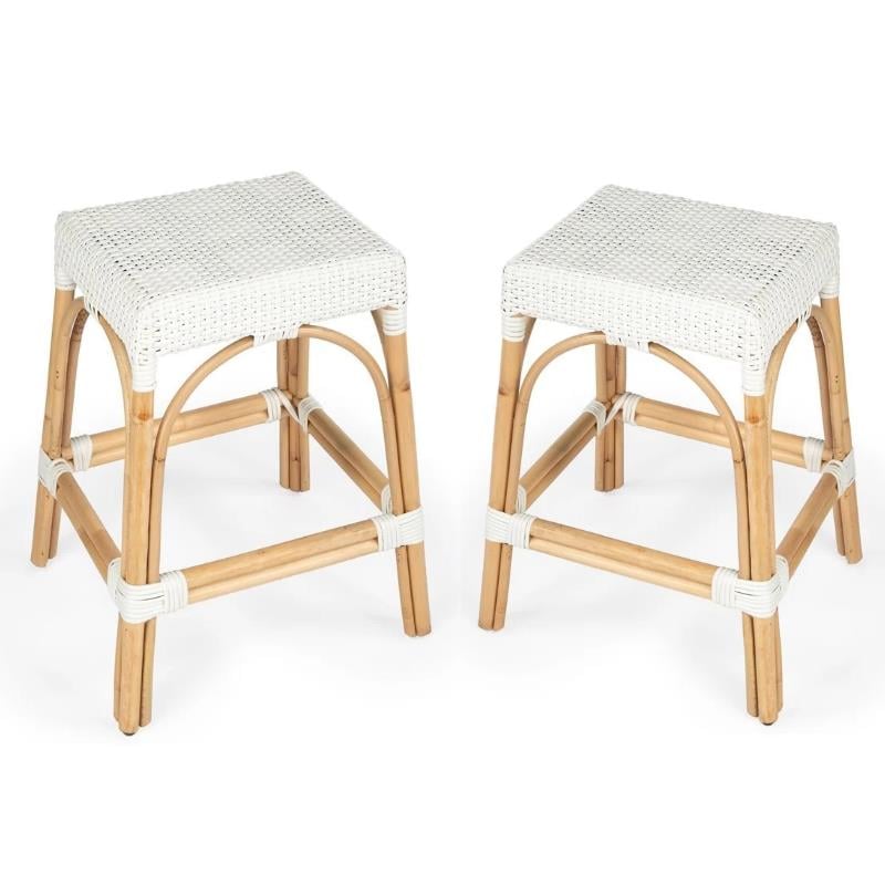 Home Square 2 Piece Rattan Counter Stool Set in White