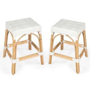 Home Square 2 Piece Rattan Counter Stool Set in White