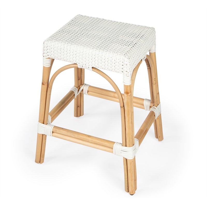 Home Square 3 Piece Rattan Counter Stool Set in White