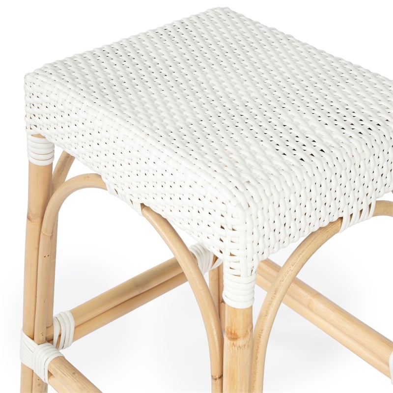 Home Square 3 Piece Rattan Counter Stool Set in White