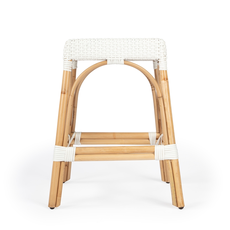 Home Square 3 Piece Rattan Counter Stool Set in White