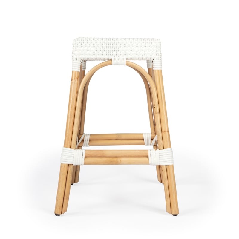 Home Square 3 Piece Rattan Counter Stool Set in White
