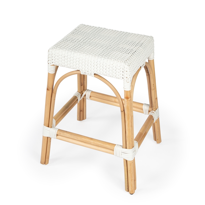 Home Square 3 Piece Rattan Counter Stool Set in White