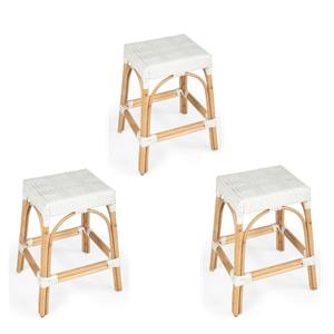 Home Square 3 Piece Rattan Counter Stool Set in White