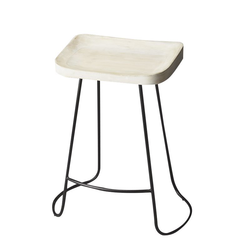 Home Square 2 Piece Mango Wood Backless Bar Stool Set in White