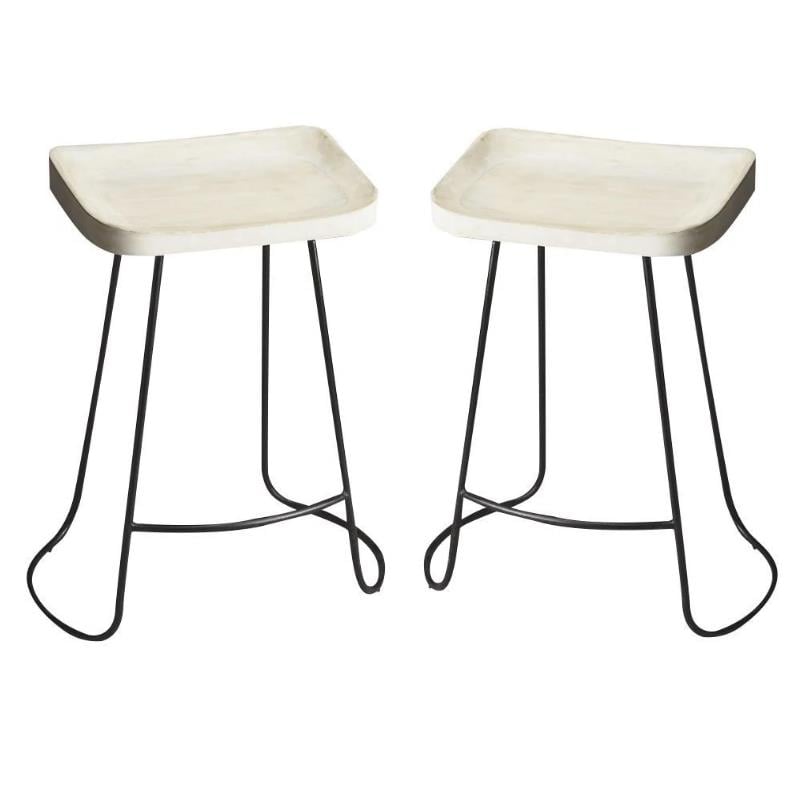 Home Square 2 Piece Mango Wood Backless Bar Stool Set in White