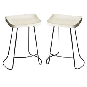 Home Square 2 Piece Mango Wood Backless Bar Stool Set in White