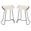 Home Square 2 Piece Mango Wood Backless Bar Stool Set in White