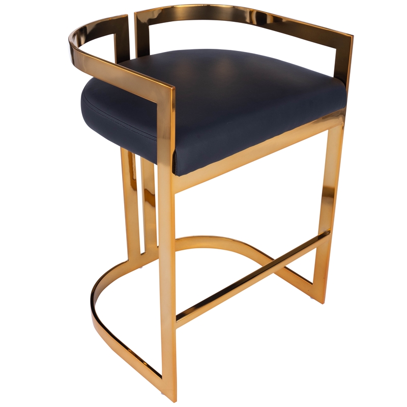 Home Square 2 Piece Faux Leather Counter Stool Set in Gold and Black