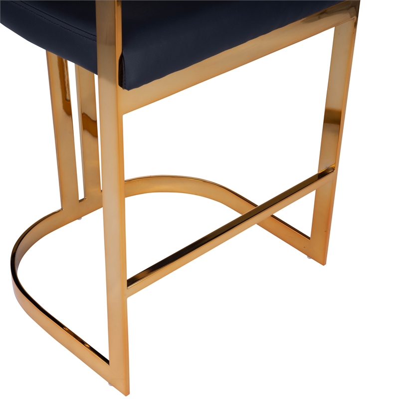 Home Square 2 Piece Faux Leather Counter Stool Set in Gold and Black