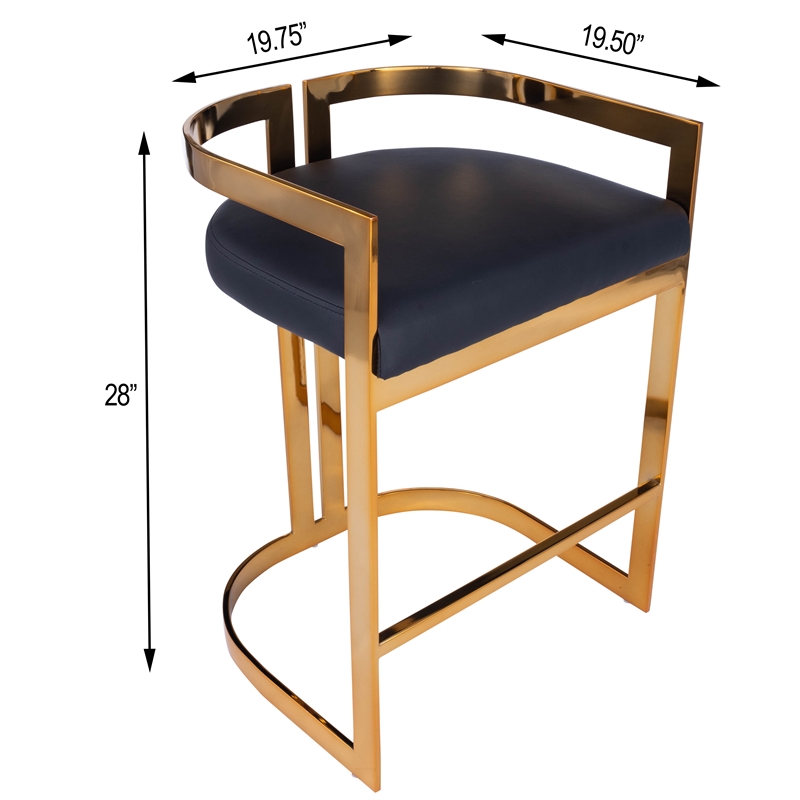 Home Square 2 Piece Faux Leather Counter Stool Set in Gold and Black