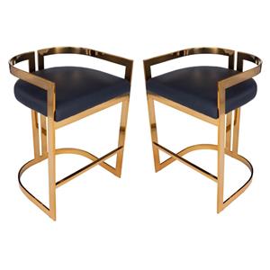 Home Square 2 Piece Faux Leather Counter Stool Set in Gold and Black