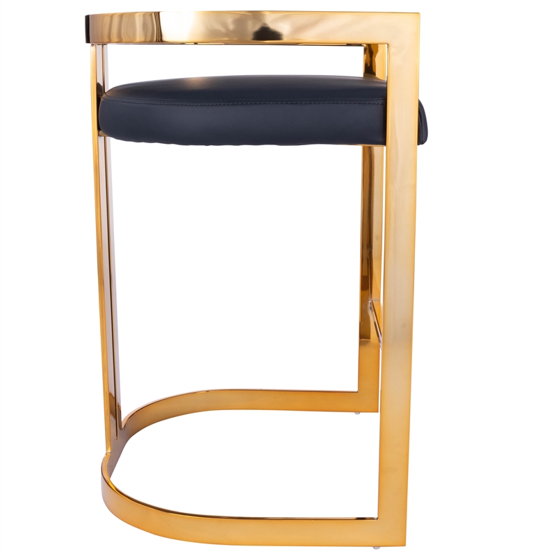 Home Square 3 Piece Faux Leather Counter Stool Set in Gold and Black