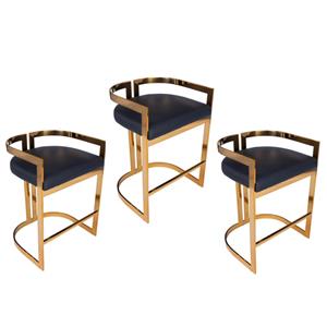 Home Square 3 Piece Faux Leather Counter Stool Set in Gold and Black