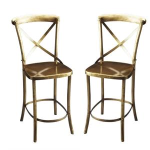 Home Square 2 Piece 24&quot Industrial Counter Stool Set in Gold