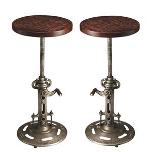 Home Square 2 Piece Industrial Chic Adjustable Bar Stool Set in Dark Brown