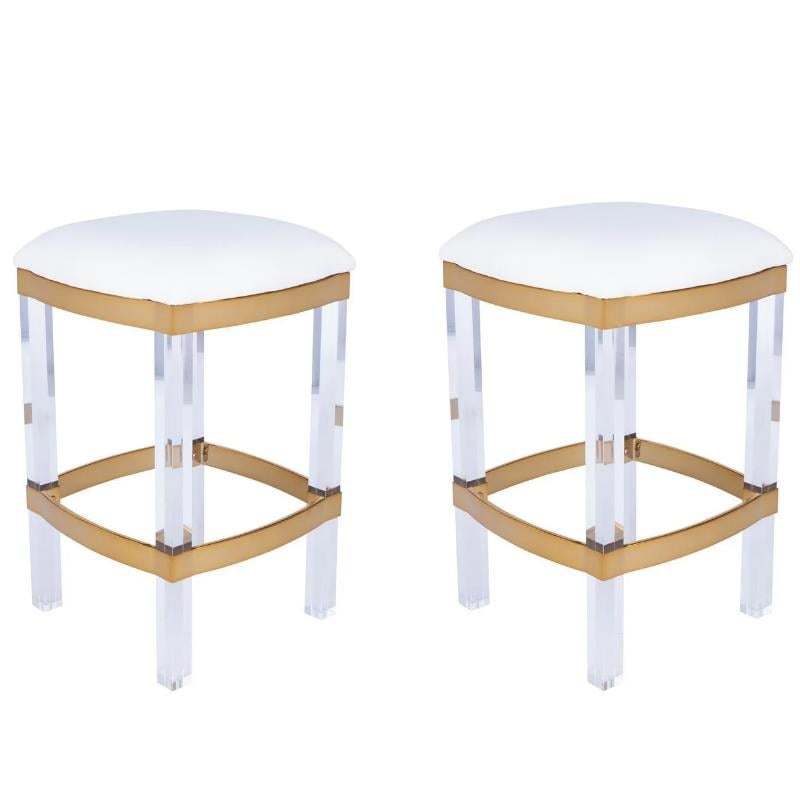 Home Square 2 Piece Acrylic and Polished Brass Counter Stool Set in White