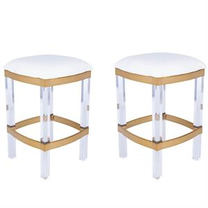 Home Square 2 Piece Acrylic and Polished Brass Counter Stool Set in White