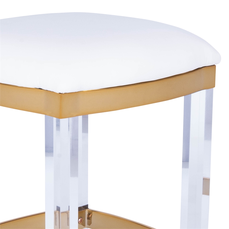 Home Square 3 Piece Acrylic and Polished Brass Counter Stool Set in White