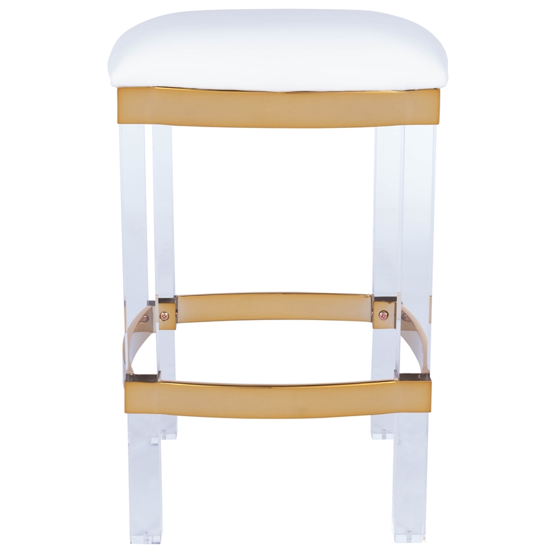 Home Square 3 Piece Acrylic and Polished Brass Counter Stool Set in White
