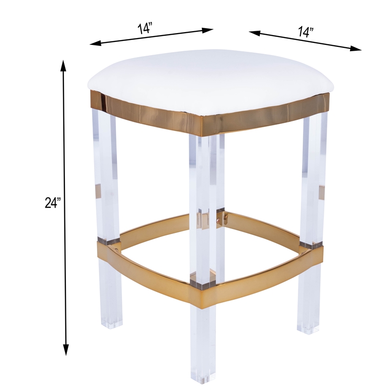 Home Square 3 Piece Acrylic and Polished Brass Counter Stool Set in White