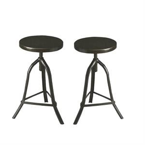 Home Square 2 Piece Metalworks Adjustable Revolving Bar Stool Set in Black