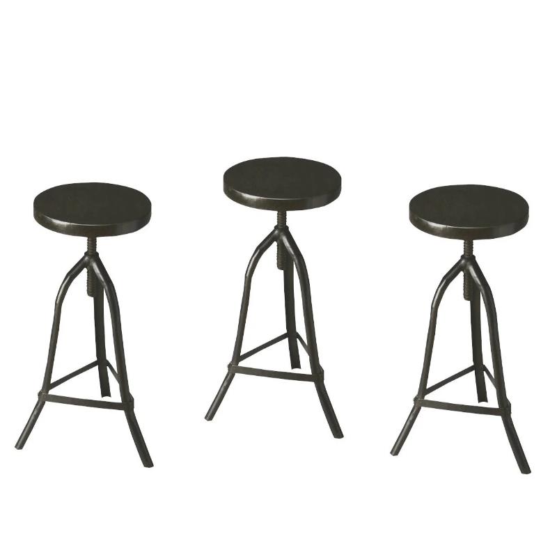 Home Square 3 Piece Metalworks Adjustable Revolving Bar Stool Set in Black