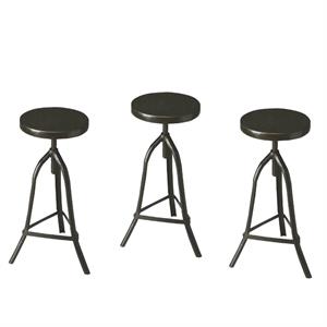 Home Square 3 Piece Metalworks Adjustable Revolving Bar Stool Set in Black