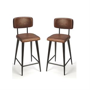 Home Square 2 Piece Saddle Leather Counter Stool Set in Brown