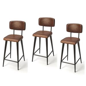 Home Square 3 Piece Saddle Leather Counter Stool Set in Brown
