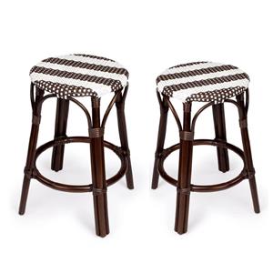 Home Square 2 Piece Rattan Counter Stool Set in Dark Brown and White