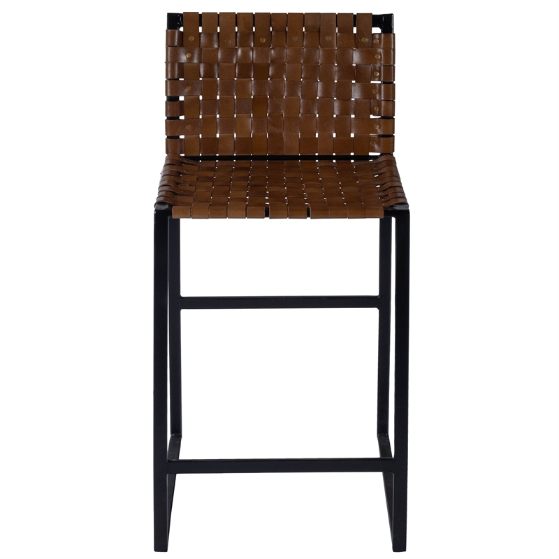 Home Square 2 Piece Urban Woven Leather Counter Stool Set in Brown