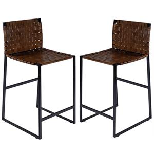 Home Square 2 Piece Urban Woven Leather Counter Stool Set in Brown