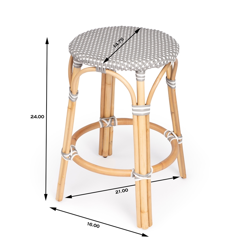 Home Square 2 Piece Rattan Counter Stool Set in Gray and White
