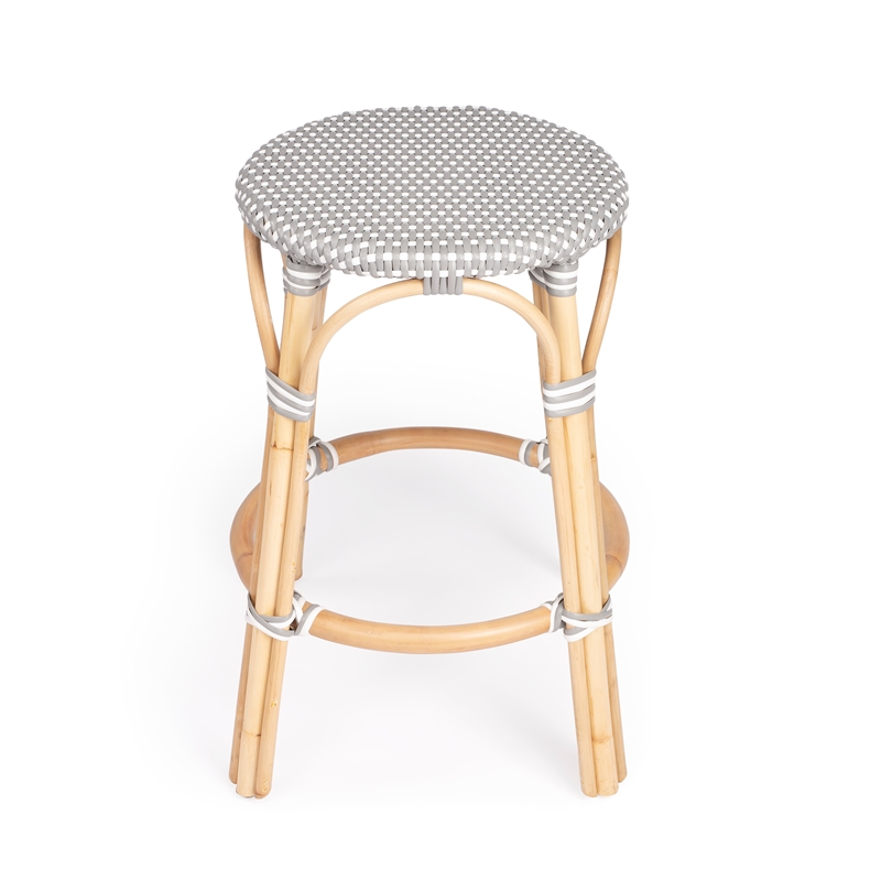 Home Square 2 Piece Rattan Counter Stool Set in Gray and White