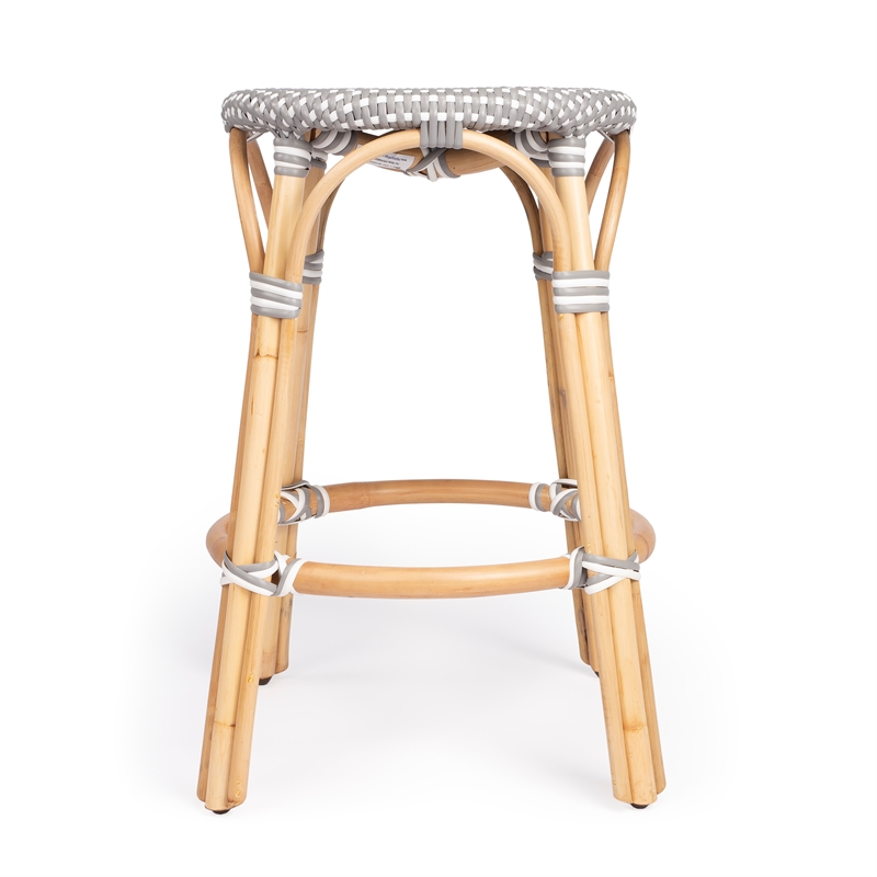 Home Square 2 Piece Rattan Counter Stool Set in Gray and White