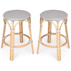 home square rattan counter stool set in gray and white